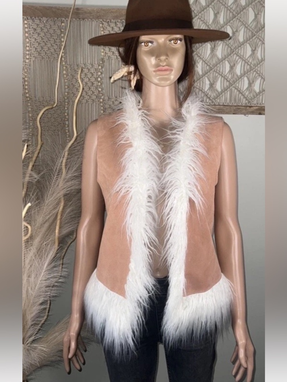 Free People Understated Indigo River Vest Pink XS faux fur - Picture 2 of 16